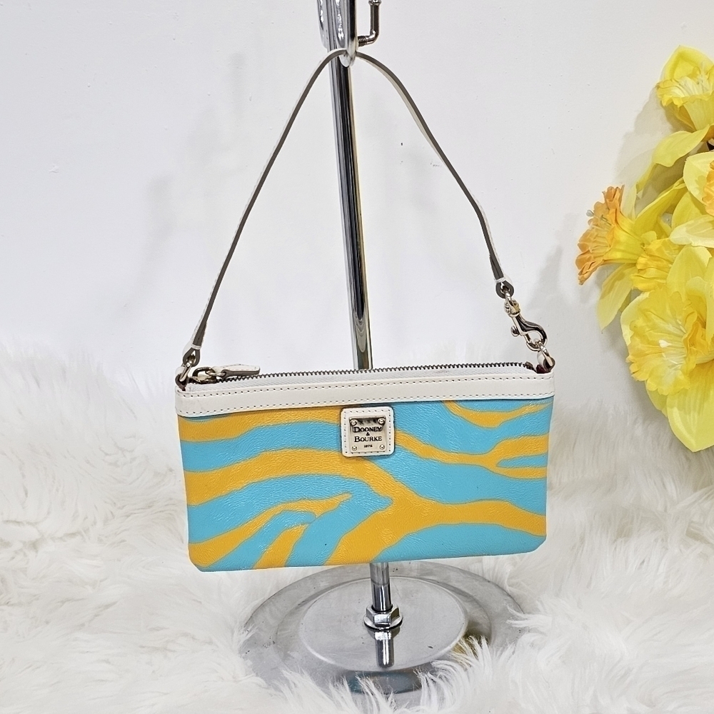 Dooney & Bourke  clutche yellow white and blue